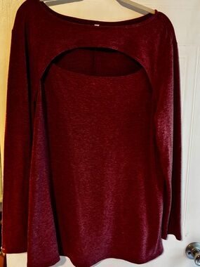 Emerald 3X Burgundy Cutout Layered Long Sleeve Sweater Top Plus Size